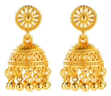 Round Jhumki Bell Dangle Studs Beaded Statement Earrings for Women Gold Plated Small Vintage Ethnic Bohemian Hollow Jhumka Round Bells Tassel Drop Dangling Piercing Bollywood Traditional Gypsy Jewelry