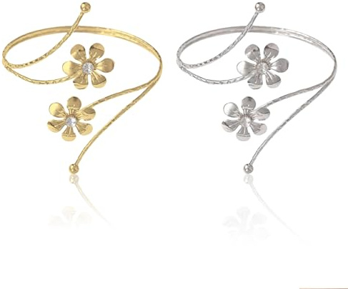 Kotkiddy 2 pezzi fascia superiore del braccio collare spirale floreale design braccialetto Boho gioielli per le donne (oro e argento)