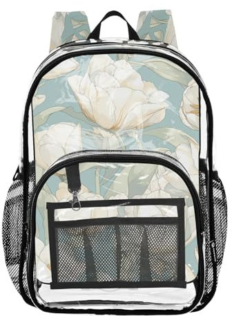 FRODOTGV Lush Tulips Schulrucksack, transparent, mit Seitentasche, transparent, robust, Hellgrün, Üppige Tulpen, hellgrün, 1 size