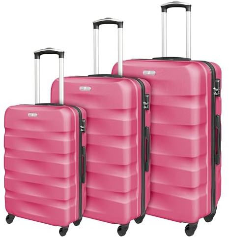 Set Di 3 Valigie Rigide ABS Valigia Da Viaggio Con Chiusura Lucchetto Combinazione Grande Media Piccola Forti Resistenti Manico Telescopico Trolley Borsa Vacanze Set Viaggio Treno Aereo Auto - Fuxia