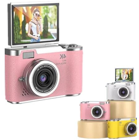 Fotocamera digitale con zoom CCD 4K, fotocamera digitale per fotografia, fotocamera Vlogging 1080P 48MP con schermo flip da 2,4 pollici a 180°, fotocamera pieghevole per studenti, fotocamera compatta