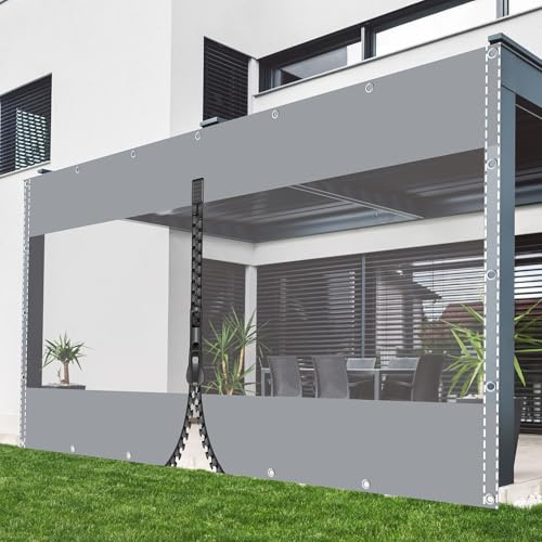 Telo impermeabile trasparente 2 m x 4,5 m con occhielli e cerniera, copertura in PVC grigio da 0,5 mm per padiglioni, balconi, giardini, serre, tetti per animali domestici.