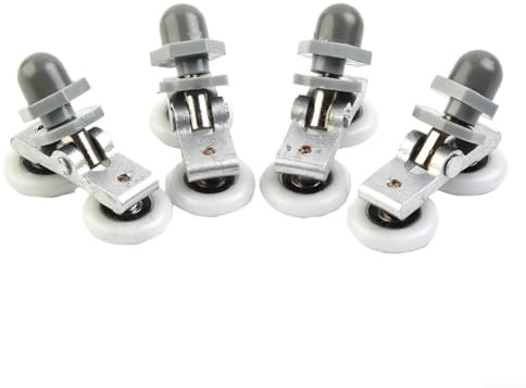 Vier Doppelrollen für Duschtüren mit Nylonrädern und Drehgelenk aus Aluminiumlegierung, kompatibel mit Glastüren mit Lochgröße 10, 14 mm und Dicke 4, 6 mm (25 mm)