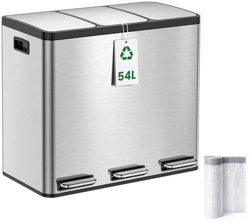 YEAUPE PRO Mülleimer Küche 3x18L Edelstahl, 54L 3 Fach Treteimer
