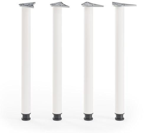 ATM Set di 4 Gambe per Tavolo 71cm Regolabili in Altezza Metallo Piedini per Mobili Ø 60mm Gamba per Tavolo Cucina Banco Lavoro Supporto Cilindrico - Bianco