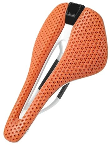 Compatible con sillín de Bicicleta Blanco de Fibra de Carbono T700, sillín de Bicicleta de Carreras con absorción de Impacto en Zonas de Resina de Panal Impreso en 3D(Orange White Saddle)