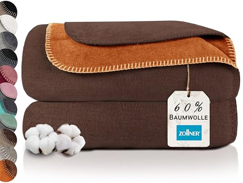 ZOLLNER Kuscheldecke zweifarbig in 150x200 cm - kuschelige Sofadecke in karamel - waschbar bis 40°C - langlebiges Mischgewebe - Hotelwäschequalität - Oeko Tex® Zertifiziert