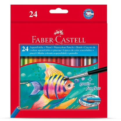 Faber-Castell - Matite acquerellabili per bambini 24 colori acquerello + pennello in astuccio di cartone