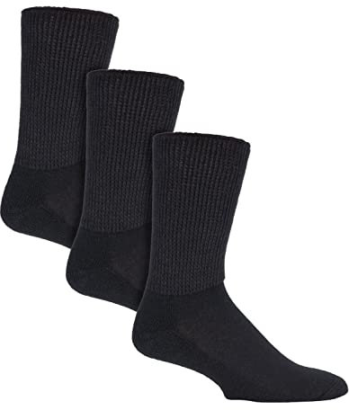 iomi - 3 Pairs of Extra Wide Diabetic Socks for Swollen Legs in 2 Colours and 4 Sizes (12-14 UK, Black)
