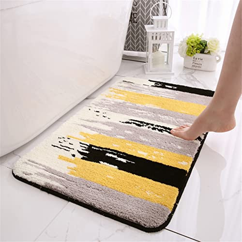 Odot Badezimmerteppich rutschfest Badematte Mikrofaser Waschbar Hochflor Badvorleger Weich Flauschig Badteppich für Badewanne, Dusche, Badezimmer und Schlafzimmer (gelb-grau,40x60cm)