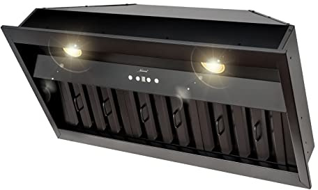 Akicon 36 Inch Range Hood Insert, Ultra Quiet Stainless Steel Ducted Insert/Built-in Kitchen Vent Hood with Powerful Suction, Dimmable LED Lights and Dishwasher Safe Filters, 600 CFM (Matte Black-WW)