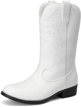 DREAM PAIRS Girls Sparkly Cowgirl Cowboy Boots | Western Embroidery Detail, Easy Pull Tabs Independent, Soft Lining All-Day Wear