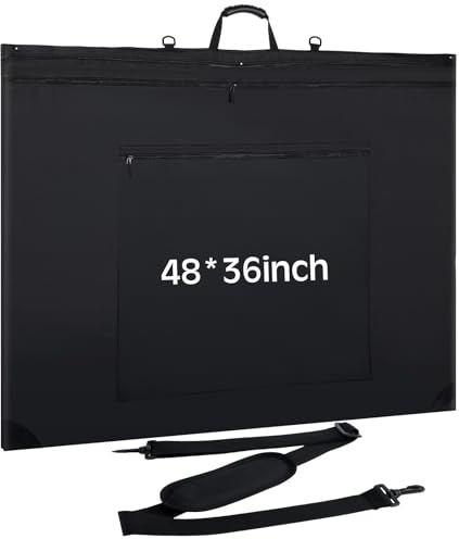 Huhumy 48 x 36'' Extra Large Artist Portfolio Case with Shoulder, Waterproof Leather Corners Black Art Portfolio Bag for Drawing Sketching Poster Artwork Drawing Canvas Photography Poster