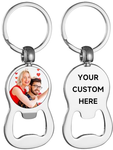 KISSBELLY Custom Bottle Opener Keyring, Double Sides Personalised Picture Opener Keyring Accessories for Dad Husband Birthday Father's Day Gifts