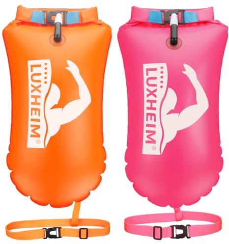 LUXHEIM Lot de 2 bouées de natation, flotteurs à traîner pour natation en eau ouverte, bien visible, sac étanche gonflable, en PVC pour triathlon