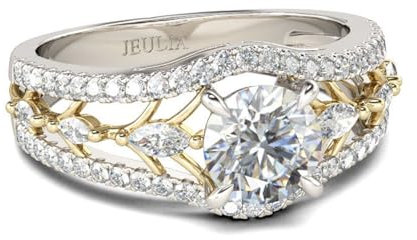 Jeulia Rundschliff-Ringe aus Sterlingsilber für Damen zweifarbig, Verlobungsringe mit Schmuckschatulle für Ehefrau, Freundin, Hochzeit, Jahrestag, Valentinstag (Silber, 53(16.9))