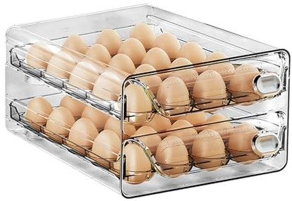 Longzhuo Rangement oeuf, tiroir oeuf, Paniers à œufs, boite a oeuf, range oeufs frigo, Support à œufs de grande capacité pour réfrigérateu, Peut contenir 40 œufs, 21.5 * 14 * 24.8CM, Couche double