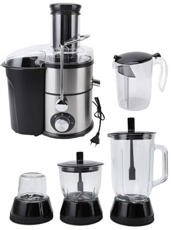 Presse-agrumes avec robot culinaire 800 W, 4 en 1, mélangeur centrifuge multifonctionnel Sus, presse-agrumes centrifuge avec goulotte d'alimentation de 3,3 pouces pour légumes et