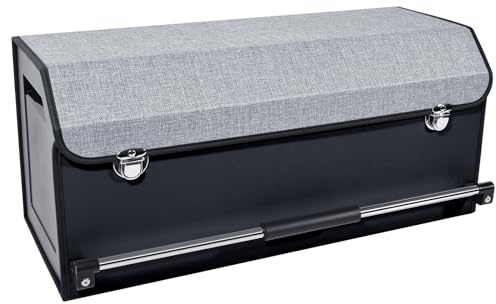 XCF Organizer Bagagliaio Auto, Maniglia Push-pull, Cuoio Pieghevole 2 Scomparti Organizer Auto Bagagliaio, Adatto per Tutti i Tipi di automobile, SUV, Minivan (Grigio)