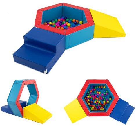 GYMAX Parco Giochi per Bambini con Piscina di Palline, Scala, Rampicante e 100 Palline Colorate, Rivestimento Impermeabile e Imbottitura Spessa, Giocattolo Montessori per Bambini 1 + Anni