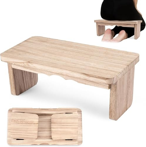 Elfzone Meditation Bench Kneeling Stool Foldable Wooden Prayer Seat