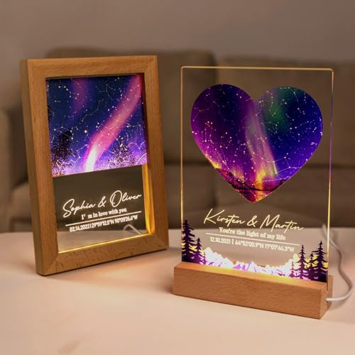 GSTFY Regalo di anniversario personalizzato per coppie, in acrilico, con testo, costellazione, mappa stellare, USB, luce notturna a LED, regalo di compleanno, San Valentino, Natale, per fidanzati