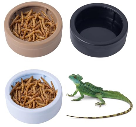 Generisk Reptil Water Dish – Escape Proof Worm Feeder Cups 3 delar set | Terrarium Food Water Bowl Feeding Station Mealworm Dish for Gecko Bearded Dragon Lizard Chameleon Hermit Krab Snail Tank