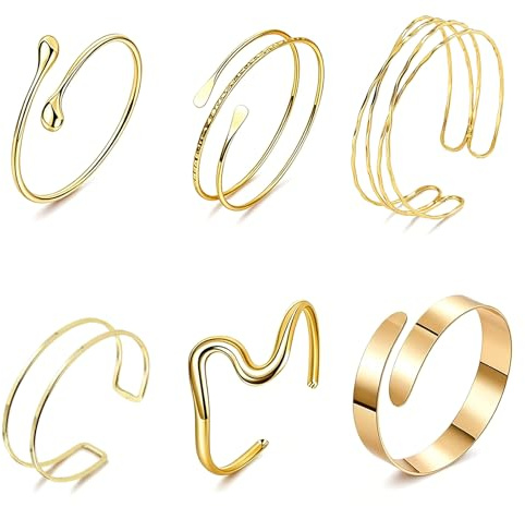 XoeLLe 6 PCS Arm Cuff Adjustable Stylish Armbands Coil Gold Accessories