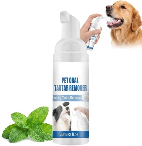 60ML Pet Dental Tartar Remover, Spray HygièNe Dentaire Chien, Spray RafraîChissant Chien, pour Chat Chiot Petite Race Odeur Buccale Mauvaise Santé Gencives