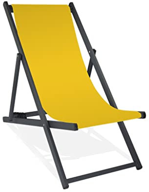 MultiBrands Liegestuhl, klappbar, Aluminium, Sitzbezug Gelb, schwarz lackiert