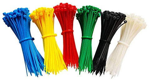 600 Stück Kabelbinder je 100 Stück in blau rot grün gelb weiß schwarz Set 100 mm x 2,5 mm Handwerker Qualität cable ties kurz 8,1kg Zugkraft Sortiment