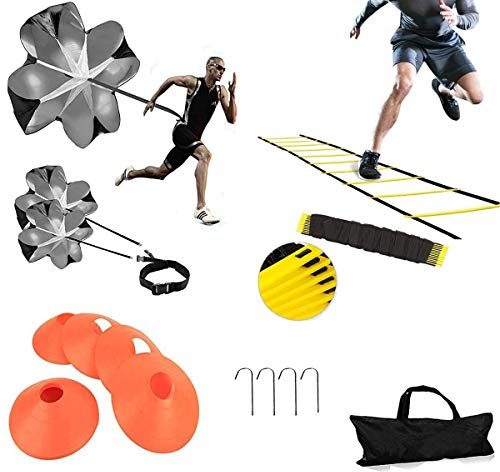 Agility Ladder, Speed Training, Soccer Agility Speed Training Equipment, 20ft Agility Ladder, 6 Soccer Cones, Running Parachute, Basketball Football Soccer Training Equipment for Kids, Youth, Adults