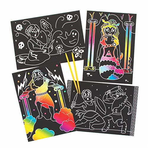 Baker Ross Greek Mythology Scratch Art - Pack of 8, Engraving Art for Children, Creative Activities for Kids