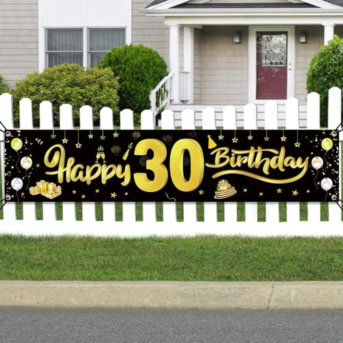 GoldRock 30. Geburtstag Deko Banner für Frauen - 210 cm × 40 cm Hintergrund - Feier Liefert Foto Prop Kuchen Tisch