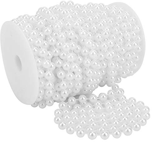Wakects Hilo de perlas blancas, 20 m, rollo de 10 mm, guirnalda de perlas de ABS, hilo decorativo para boda, ropa, trabajos artesanales y bricolaje (blanco)