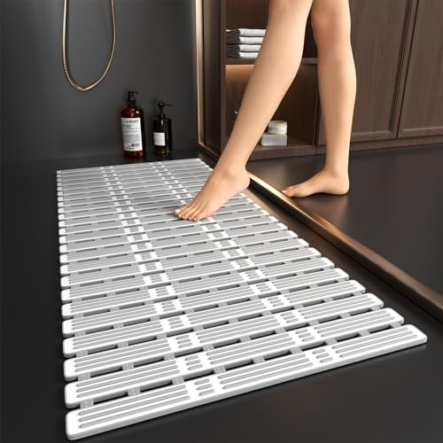 XIYUNTE Tapis de Bain antidérapant et Anti-moisissure - 90 x 40 cm - Extra Long - Tapis de Douche antidérapant pour Douche intérieure - Tapis de Douche en Caoutchouc antidérapant avec ventouses -