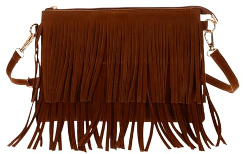 Holibanna Vintage Tassel Crossbody Bag Women Fringe Shoulder Purse Small Lightweight Retro Saddle Bag for Party Travel Daily Use