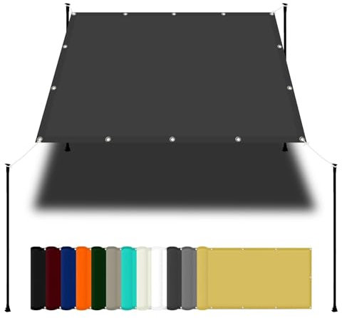Schattiernetz Mit Öse 1.8 x 1.9 m Wasserdicht Sonnenschirm Balkon Reißfest UV-Schutz nach Mass Polyestergewebe Mit Seil Sonnensegel Sonnenschutz für Camping Schwimmbad, Dunkelgrau