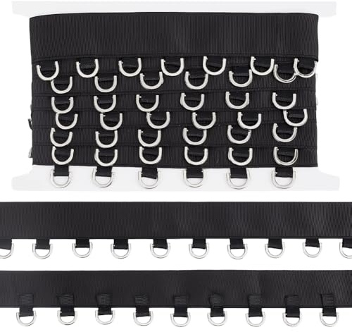 BENECREAT Passacavo Nero Da 2.7 m, Nastro Passante In Twill Da 28mm con Anelli A D In Argento, Striscia di Nastro con Occhiello In Metallo per Cucire, Fabbricazione di Artigianato