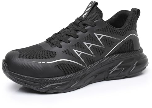 TRAILBLITZ Scarpe Antinfortunistiche Uomo Donna Scarpe da Lavoro con Punta in Acciaio Antischiacciamento Leggere Sportive Traspiranti Scarpe di Sicurezza,Nero 41