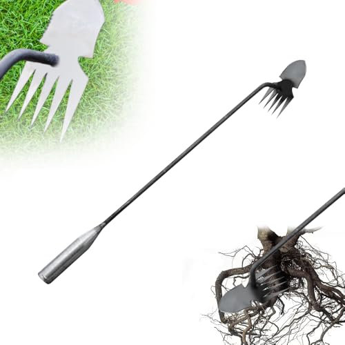 Desherbeur Manuel Acier Inoxydable Arrache Mauvaise Herbe Râteau de Désherbage Outils Jardinage Binette Outil D'arrache-Mauvaises Herbes avec Long Manche Convient aux Pelouses et Aux Jardins (40cm)