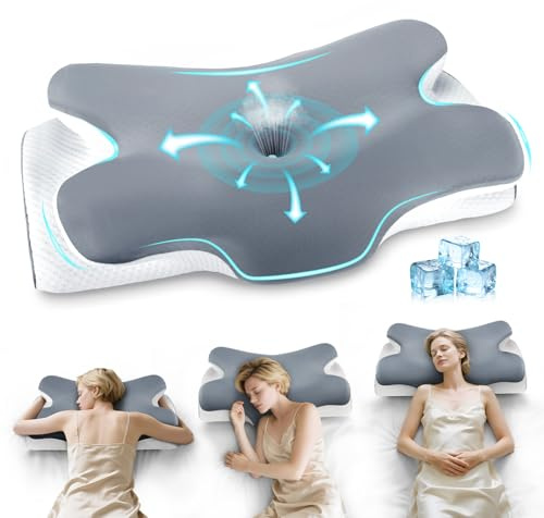 Untimaty Memory Foam Pillow, Orthopedic Pillow,Two Heights Available, Neck Support Pillow with Cooling Washable Cover, Ergonomic Side Sleeper Pillow, Ideal for Side, Back & Stomach Sleepers(Grey)