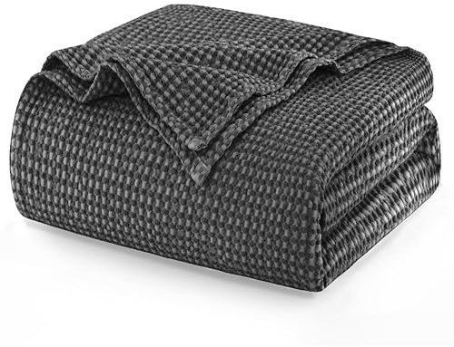 Talasily 100% Baumwolle Tagesdecke Premium Decke Leichte Wohndecke mit Waffeloptik 150x200cm Anthrazit | Atmungsaktiv, Jahreszeitenübergreifend | Vielseitig als Bett-, Sofa- & Couchüberwurf