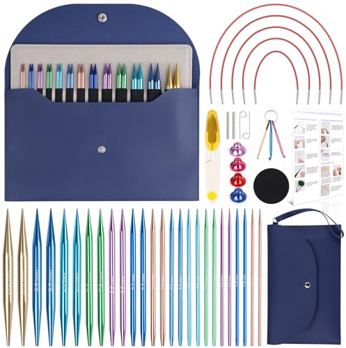Coopay Interchangeable Circular Knitting Needles Set Metal, 3mm-10mm, Blue