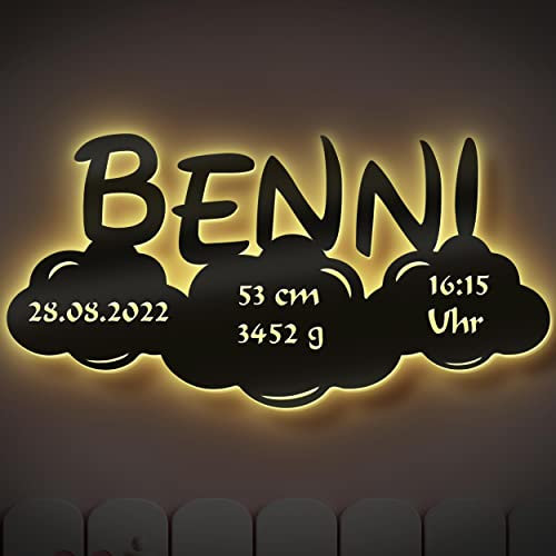 Nacht-Licht mit Namen als Wand-Lampe Baby-Geschenke zur Geburt Taufgeschenke für Mädchen Jungen