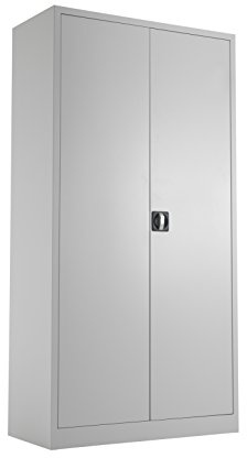Office Hippo Steel Storage Cabinet, Lockable, Double Door, 4 Adjustable Shelves, 50kg Capacity, Grey, 179cm H