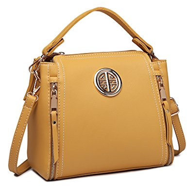 Miss Lulu Handtasche Damen Schultertasche Henkeltasche Pu Leder Elegant Umhängetasche Mittlere Top Griff Tasche (Gelb)
