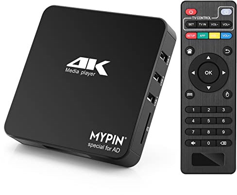 MYPIN 4K@60hz MP4 Media Player Unterstützt 8TB HDD/256G USB-Laufwerk/SD-Karte mit HDMI/AV-Ausgang für HDTV/PPT MKV AVI MP4 H.265- Unterstützt Werbung Untertitel/Timing