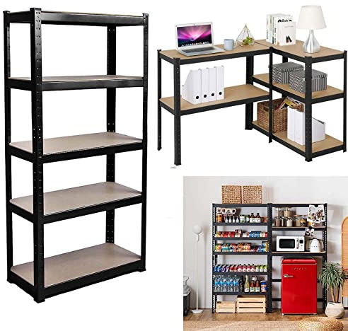 Heavy Duty Garage Storage System - 5 Tier Boltless Shelving Units With Adjustable Shelves for Home and Warehouse - 175KG Per Level, Black