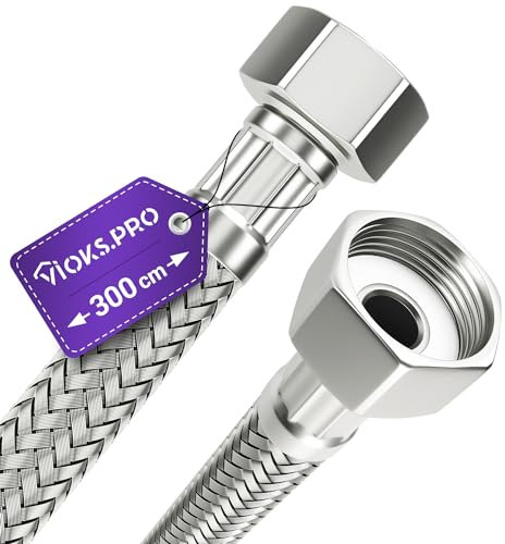 Vioks.pro Tuyau blindé 19,3 mm (19,3 mm) 300 cm - Rallonge 1/2 avec 2 écrous de raccordement et tuyaux flexibles pour robinetterie